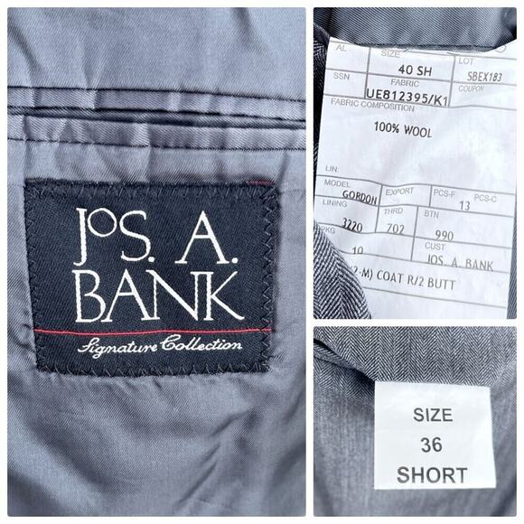 Jos A Bank Signature Wool Suit Gray Herringbone 40S Jacket 36S Pants - Picture 12 of 12